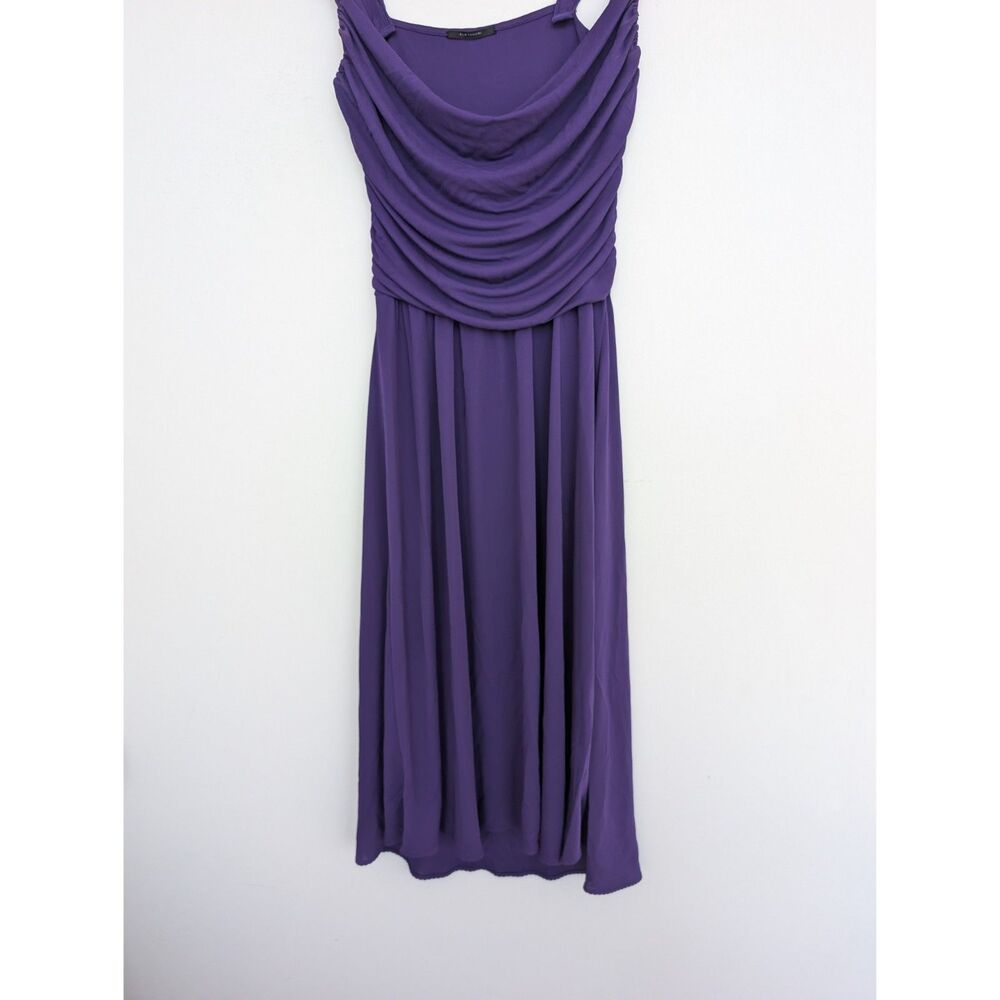 Elie Tahari Ballerina Slinky Sleeveless Ruched Purple Knee Midi Dress Sz M/L - Picture 5 of 16